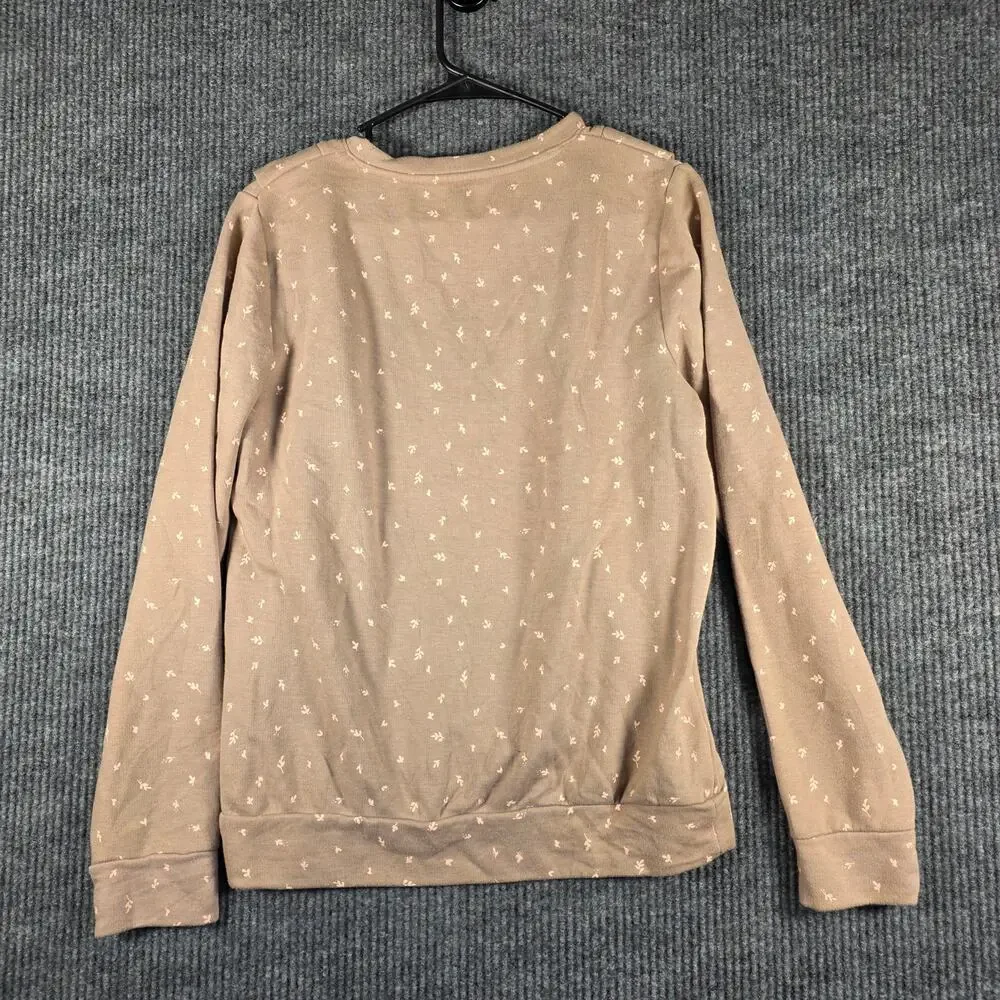 LC‎ Lauren Conrad Ruffle Sweatshirt Floral Print Pullover Taupe M